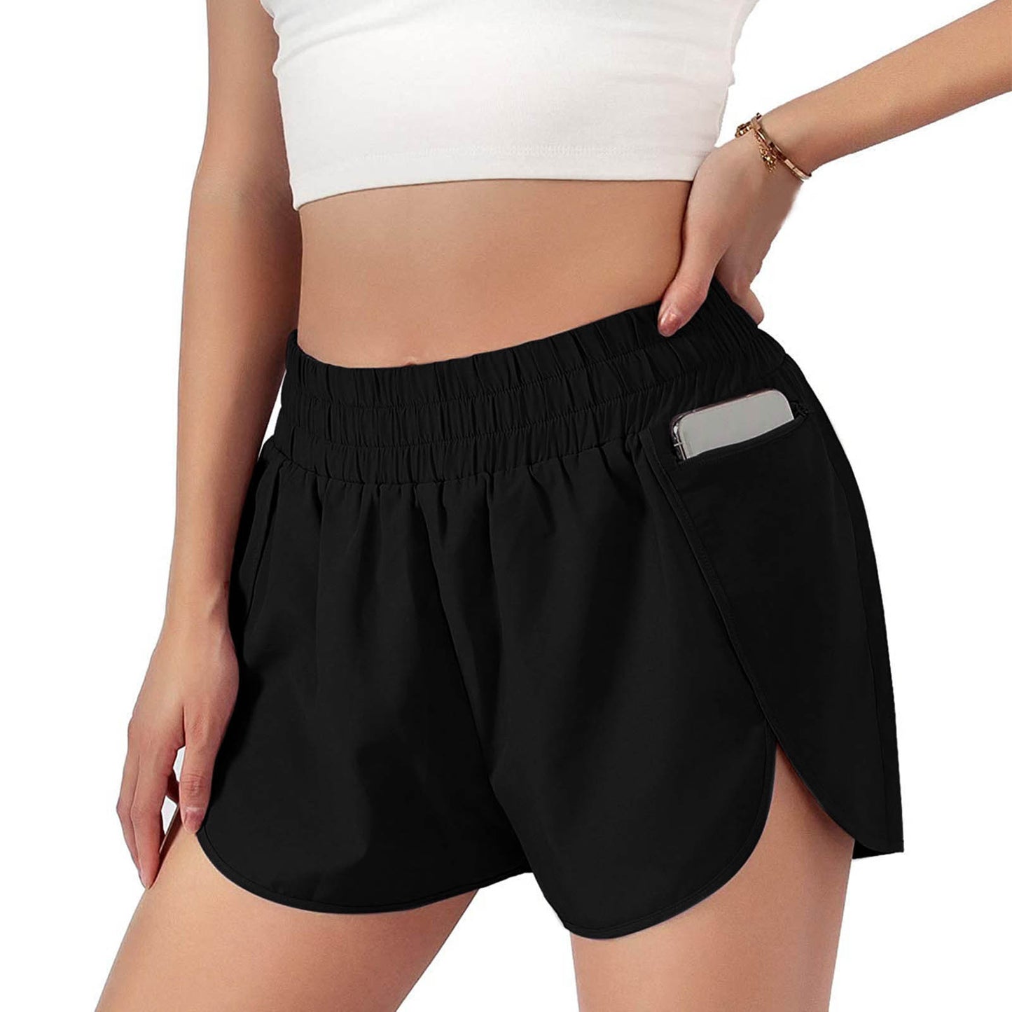 Short Deportivo "Flowy" de Cintura Alta con Bolsillo Lateral y Corte de Libertad